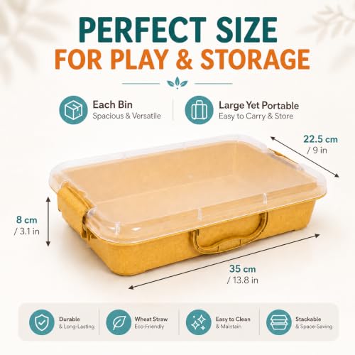 Image of FIIOEOY 3 Pack 4 Qt Sensory Bin with Lid & 3 Stickers,Stackable Sensory Bin | Wheat Straw, Portable Sandbox, Organizers for Toys, Sand, Arts, Crafts, (Yellow, Orange, Blue)