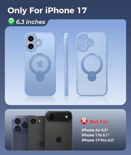 Image of FNTCASE for iPhone 17 Case: [360 Spin Magnetic Stand] [Compatible with Magsafe] [Screen Protector] Translucent Matte Military Grade Shockproof Full Camera Protective Phone Cover - Light Blue