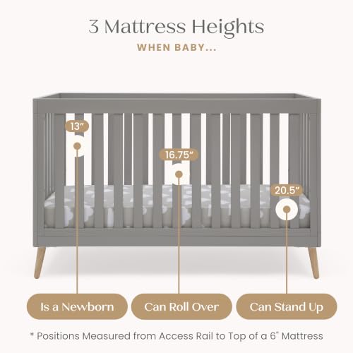 Image of Delta Children Essex 4-in-1 Baby Crib & Mattress, Grey /Natural | 2-Piece Nursery Furniture Set Includes 4-in-1 Convertible Crib + Waterproof Crib Mattress, GREENGUARD Gold Certified