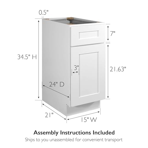 Image of Design House Brookings Kitchen Base Cabinet, 15 inch, White