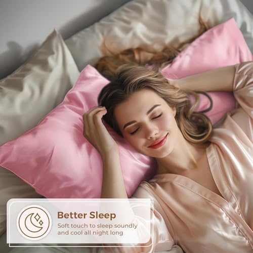Image of Premium Satin Pillowcase Set of 2 with Eye Mask & 3 Scrunchies | Silky Soft, Anti-Frizz, Skin & Hair Care Sleep Set | Luxury Gift Combo for Women & Girls (Pink)