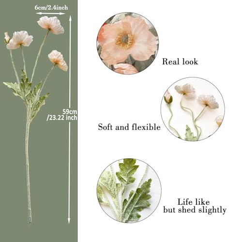 Image of 5Pcs Poppy Flowers Artificial Poppy for Home Decor(Champagne)