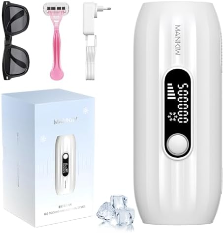 MANKIW Dispositivo IPL Epilazione con Funzione Raffreddante, 5 Livelli di Energia & 500.000 Impulsi Luminosi, Modalità Automatica e Manuale, Alternativa alla Depilazione Laser, Gambe, Ascelle e Bikini