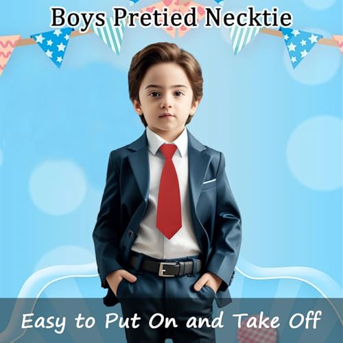 Pre-tied Kids Tie, Adjustable Boys Ties Solid Color Toddler Tie Boys Red Tie for Wedding Graduation School (Age 1-6)2