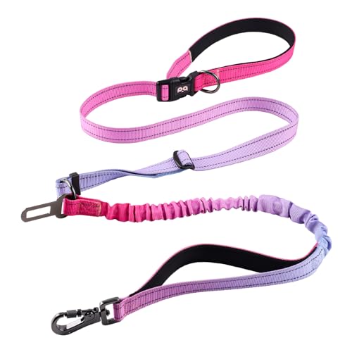 QQPETS Hands Free Dog Leash with Car Seat Belt, Adjustable No Pull Bungee Dog Running Waist Leash, Versatile Crossbody Rope for Walking, Jogging and Hiking