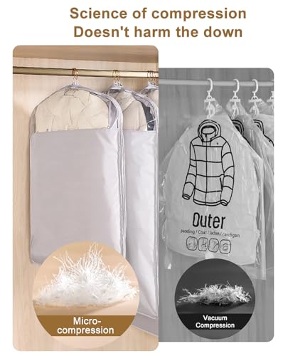 Hanging Garment Bags with Self Compression Zipper, Long-Lasting Dustproof Suit Bag Garment Covers, Space Saving Large Capacity Wardrobe Clothes Storage Bags for Down Jacket(Size:90cm-1Pcs)4