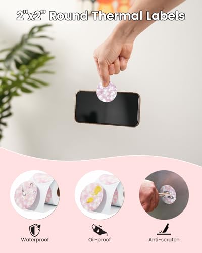 Image of 2'' Circle Thermal Labels, Self-Adhesive Direct Thermal Stickers, Waterproof Thermal Printer Labels for Business, DIY Logo, Name Tag, Addressing, Compatible with MUNBYN, JADENS, NeIko, 500 PCS /Roll