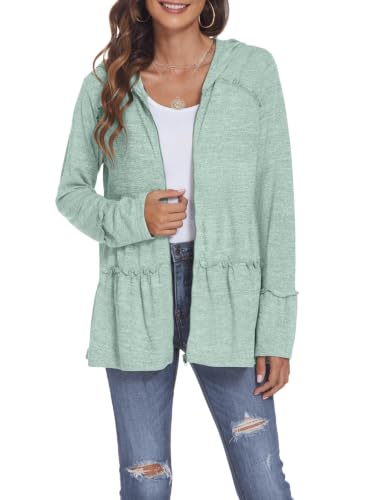 Image of DEESHA Plus Size Zip Up Hoodie for Curvy Women Spring Ruffle Hooded Sweatshirts Jacket Cardigans Lightweight