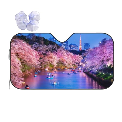 人気千鳥ヶ淵の夜桜 キャラクター かわいい 車用サンシェード フロントカバー 日よけ 遮熱 遮光 断熱 防熱 夏用 折りたたみ カーズ 車 サンシェード 車用 日除け フロントサンシェード 軽自動車 簡単取り付け S