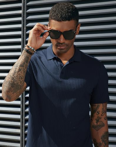 PJ PAUL JONES Mens Short Sleeve Texture Polo Shirts Casual Wrinkle Free Stretch Knit Golf Shirt Tops2