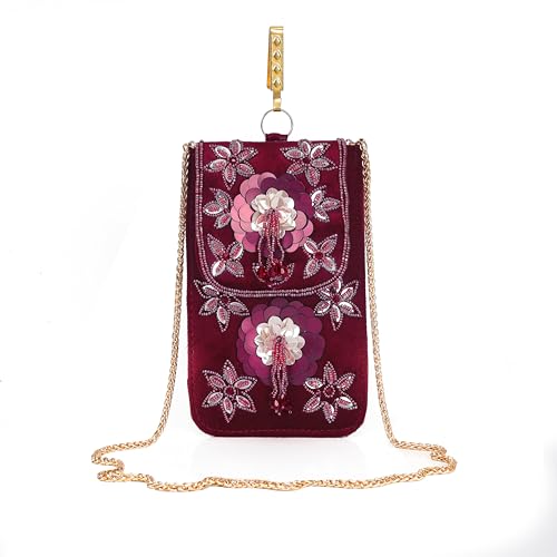 Image of J I ACCESSORIES Velvet Saree Clutch Mobile Pouch Waist Clip Ladies Purse Gift For Women