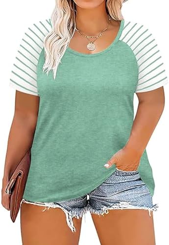 Blusa feminina plus size, manga curta, gola redonda, casual, colo...