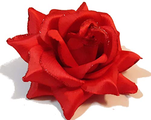 Red Rose with Glitter Hair Flower Clip and Pin