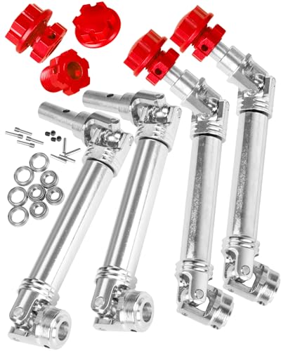 Image of RcarmumbWow Driveshafts Axles Upgrades Part for 1 /10 WideMaxx (Not for Shorter Factory Arms),#45 Steel Front Rear Drive Shafts CVD 4pcs,w /Wheel Hex Nuts,Replace #8996X,Silver & Red