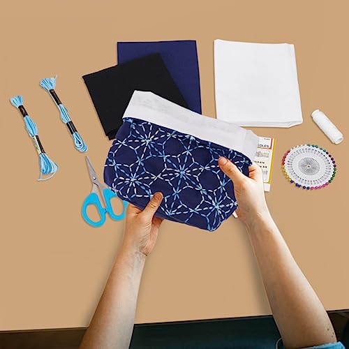 Image of FREEBLOSS 4 Set DIY Sashiko Kit Mini Storage Basket Dark Blue Storage Basket Bins Baskets for Organizing Crafts for Adults Home Handcraft