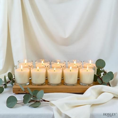 Image of Hosley 144 Pack White Unscented Votive Candles, Clear Glass, Hand-Poured Wax, Bulk Wedding & Party Candles for Gifts, Tables, Aromatherapy & Holidays Party Weddings Birthdays (White)