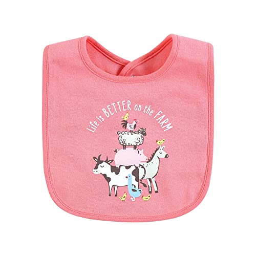Image of Hudson Baby Unisex Baby Cotton Bibs, Pink Farm Animals, One Size