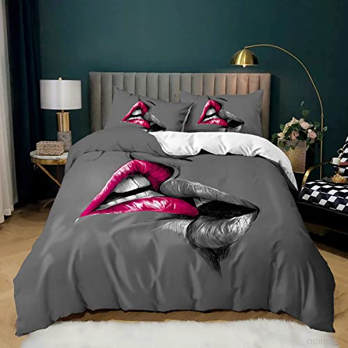 Housse de Couette 220x240 Embrasser Parure de Lit 2 Personnes Microfibre,Doux et Confortable Housse de Couette Imprimée avec Fermeture Éclair et 2 Taies d'oreiller 65x65 cm Cover