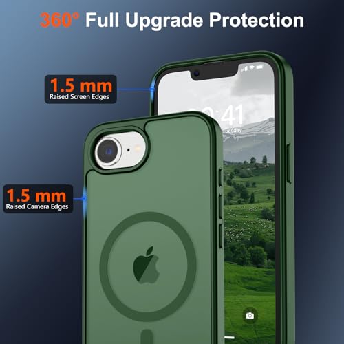 SUPFINE Magnetic for iPhone 16e Case 2025 (Compatible with MagSafe)(Military Grade Drop Protection) Slim Translucent Matte Shockproof with Anti-Fingerprint Phone Case,Deep Green