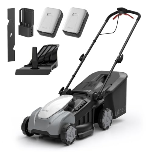 Image of Litheli Electric Lawn Mower Cordless,Grass Cutter Machine for 3200 Sq. Ft, Brushless Motor, 16 in Cutting Width, 6 Level Cutting Height, 2 * 5.0 Ah Batteries and Charger, 2-in-1 Mulch /Bag