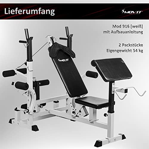 Movit Kraftstation PRO, wahlweiße inkl 60 kg oder 115 kg Hantelsets, Dip-Station, Butterfly, Curlrack, Beincurler… – Bild 4