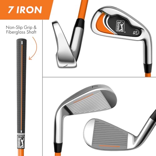 Image of PGA Tour Youth Golf Club Set for Ages 8-12 & 12+ (4'8 inch-5'10 inch), Right and Left-Handed Kids Golf Sets - Beginner Junior Golf Clubs with Lightweight Stand Bag, Mallet Putter, Hybrid, Driver
