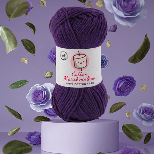 Image of NESTNHAVEN Cotton Marshmallow 100% Cotton Yarn - (50 g, 130 m) - Luxury Yarn for Crochet, Amigurumi, Embroidery, Toys, Garments, Flowers and Hobby Projects (Dark Purple)