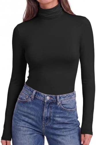 Ekouaer Womens Turtleneck Long Sleeve Shirts - Basic Thermal Underwear Tops