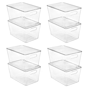 Vtopmart 8 Pack Clear Stackable Storage Bins with Lids, Large Plastic Containers with Handle for Pantry Organization and Storage,Perfect for Kitchen, Fridge, Cabinet, Bathroom Organizer