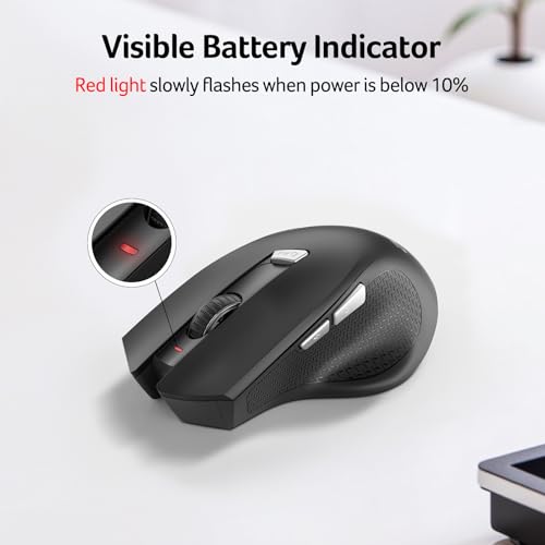 Image of Acer Wireless Mouse for Laptop, 2.4GHz Computer Mouse 3 Adjustable DPI Office Cordless USB Mice with USBA Receiver, 6 Buttons, 1600 DPI, Medium to Large Sized Hands (Dark)