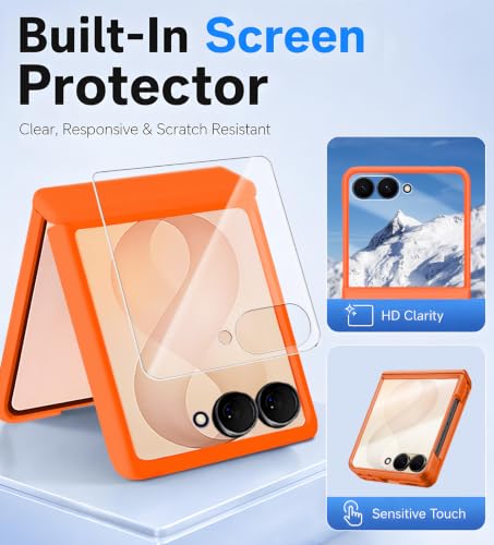 Image of STORMTAL Magnetic for Samsung Galaxy Z Flip 8 case, Hinge Protection, Built-in Screen Protector, Shockproof, Compatible with Magsafe, Rugged Phone Case for Z Flip 8 Orange