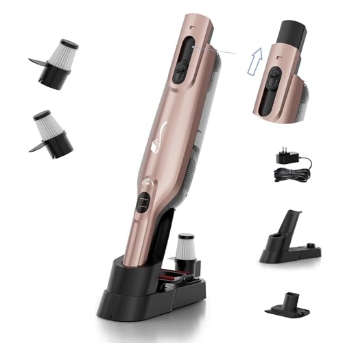 AYONTIN Cordless Handheld Vacuum, Lightweight Portable Hand Vacuum Cleaner with LED Light,Rechargeable Hand Held Vacuum with Charging Dock, Powerful Suction for Office, Home,Car, Rose Gold