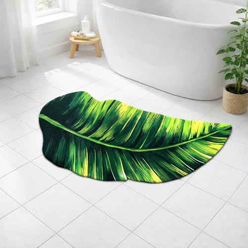 Image of Luxe Home 3D Bath Mat Leaf Shaped Super Soft, Anti Slip Skid, Washable, Quick Dry Floor Mat for Bathroom, Bedroom, Living Room (Green, 43x87 cm)