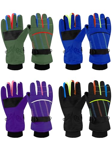 Image of Geyoga 4 Pairs Winter Kids Ski Gloves Boys Girls Windproof Waterproof Warm Snow Gloves for Children Toddler Snowboard