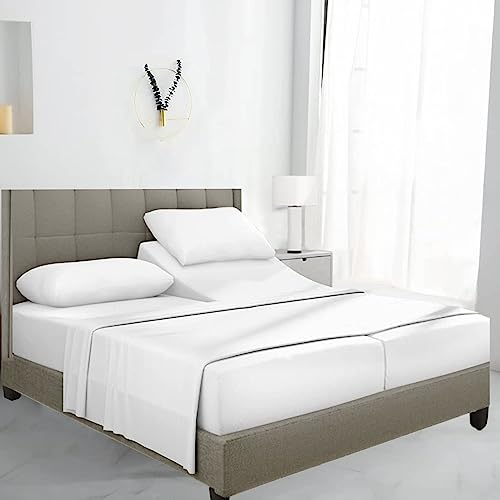 Split California King Sheets Set - 100% Egyptian Cotton 600 Thread Count - 5 PCs Split Cal King Sheets Sets for Adjustable Beds - Luxury Soft Hotel-Quality Sheets with Sateen Weave - White
