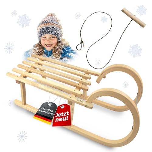 Hörnerrodel 100 cm - Holzschlitten aus massivem Buchenholz -...