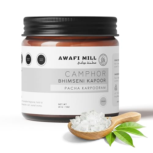 AWAFI MILL Camphor (Indian Pacha Karpooram) | External-Use Aromatic Crystals for Pooja & Aarti Diffusers Incense Blends Wardrobe Freshening & Home Fragrance - 28 g | 1 Oz