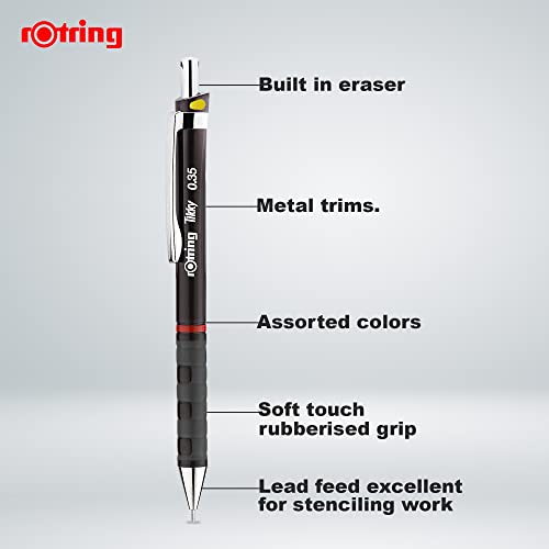 Image of rotring Tikky Mechanical Pencil,HB 0.35mm Lead, Black Plastic Body, Triangular Barrel Pencil