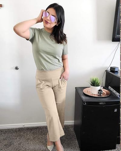 Image of Promover 14 inch /21 inch /23 inch /25 inch Inseam Capri Pants for Women Wide Leg Yoga Cropped Pants with Pockets Loose Casual Summer Pant