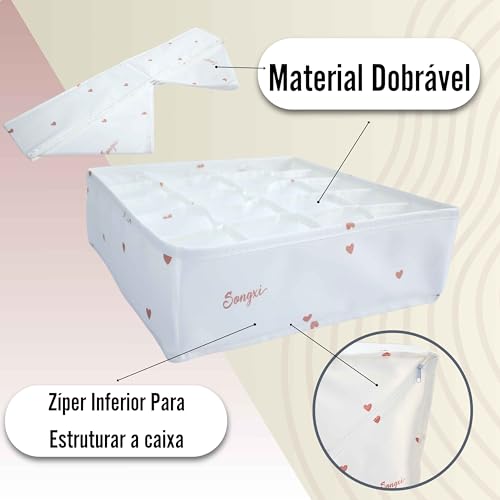 Organizador de Peças Íntimas Para Gavetas Com 20 Divisórias Estruturado Estampa Delicada Porta Linge