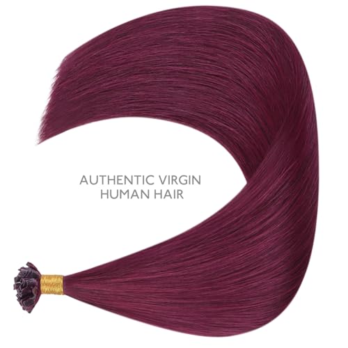 Image of WENNALIFE U Tip Hair Extensions Human Hair, 50g 50s 22 Inch Light Burgundy Remy Hair K Tip Hair Extension Real Human Hair Invisible Straight Keratin Hair Extensions