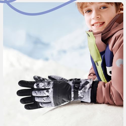 TRIWONDER Guantes de Esquí para Niño Guantes Impermeable Cálido Térmicos para Snowboard Nieve Ciclismo Esquiar Deportes Invierno al Aire Libre (B - Gris, XS (7-9 años)) - imagen 7