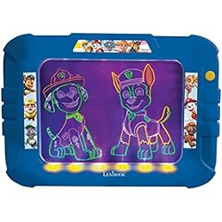 Maletin Pizarra Patrulla Canina Lexibook Paw Patrol La Patrulla Canina-Tablero de Dibujo Electrónico de Neón, Juguete Creativo artístico Muchachos, paño de Limpieza y 2 marcadores incluidos, Azul/Roja