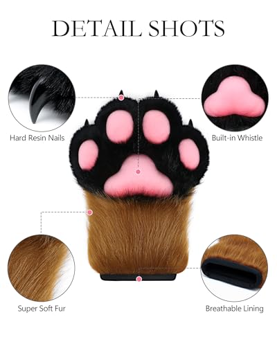ZFKJERS Cosplay Animal Extended Fluffy Plastic Claws for Cat Fursuit Paws Gloves Adults Costume Accessories Set