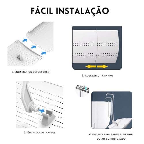 Defletor De Ar Condicionado Split Tamanho Ajustável de 70cm a 110cm com ajuste de ângulo 180 graus