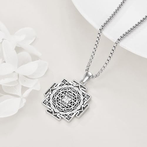 YFN Sri Yantra Necklace Sterling Silver Sacred Geometry Pendant Lotus Yoga Jewelry Gifts for Women Men3