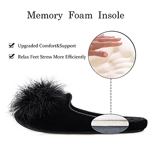 GRITHEIM Women's Fuzzy Pom Pom Velvet Memory Foam House Slippers Ladies Cozy Chenille Knit Bedroom Slippers Non-slip Sole Indoor Outdoor4