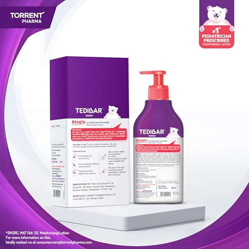 Image of Atogla Baby Lotion 400ml from Tedibar Family with goodness of ceramides and oat lipids | No. 1* Pediatrician prescribed Moisturising Lotion- By Torrent Pharma (Pack of 4)