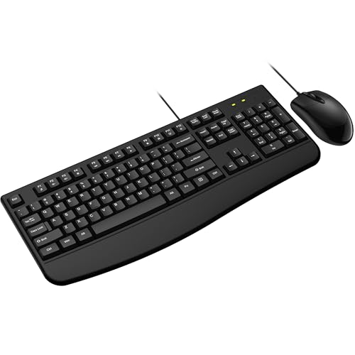 Wired Keyboard and Mouse Combo, EDJO Ergonomic Full-Sized Computer Keyboard with Palm Rest and Optical Wired Mouse for Windows, Mac Computer/Laptop/Desktop-Upgraded