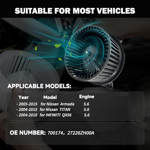 Image of 700174 Front AC Heater Blower Motor Fan Fit for Nissan Titan 2004-2015 V8 5.6L, Armada 2005-2015 V8 5.6L Sport Utility, Fit for Infiniti QX56 2004-2010 V8 5.6L Sport Utility